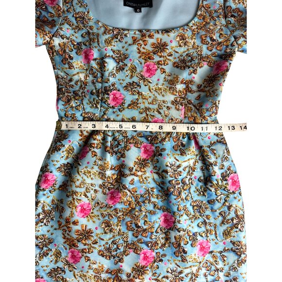 Cynthia Rowley Floral Dress Size 0 Pink and Gold Floral Flamboyant Midi Feminine - Picture 5 of 10